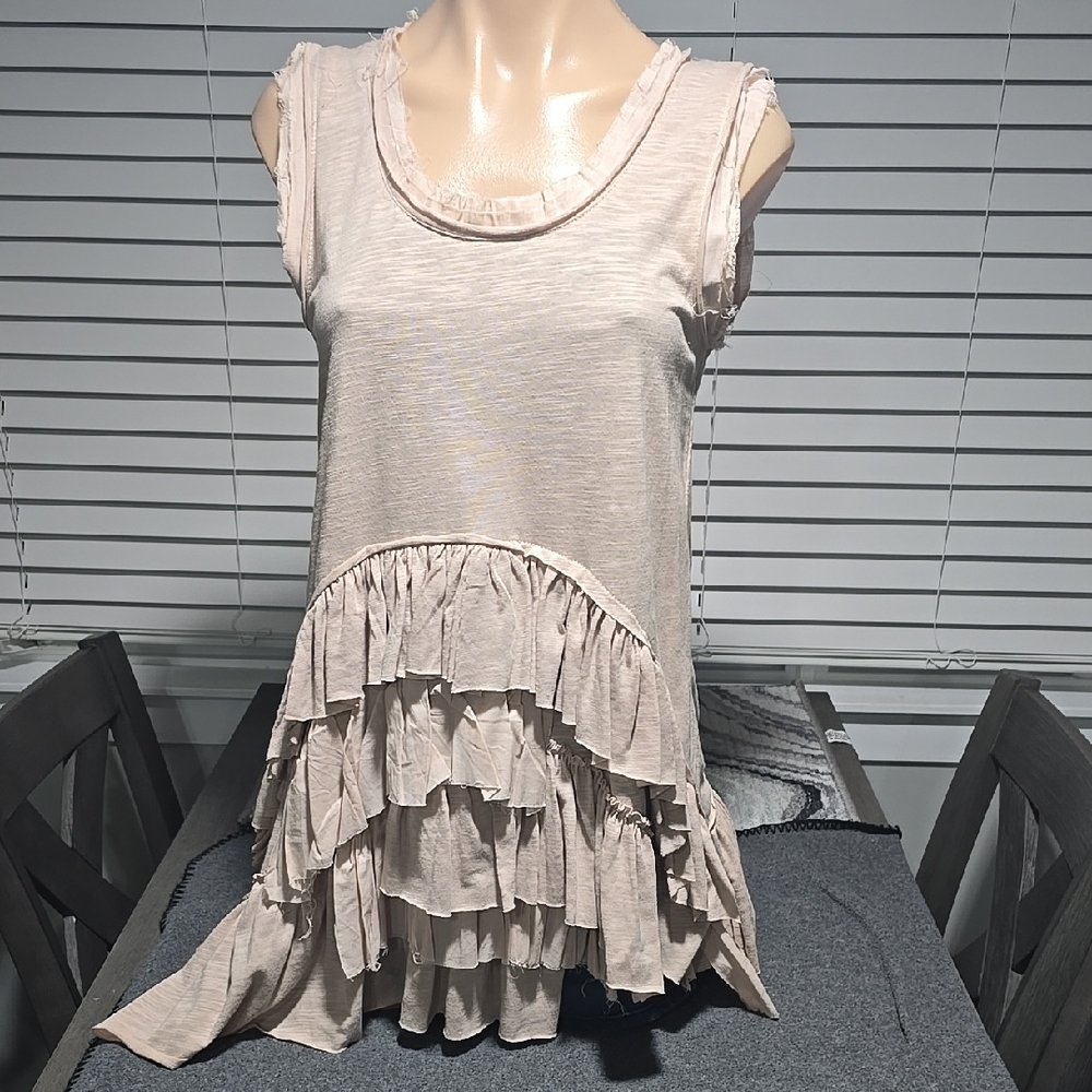 Cream Asymmetrical Ruffled Tunic